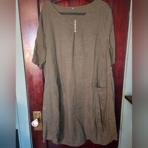 Linen Tunic Peasant Dress XL Green